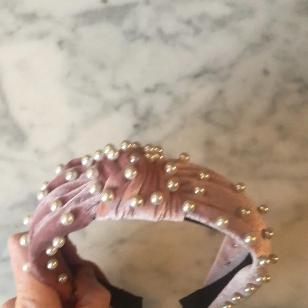 Pink Velvet & Pearl Knot Headband